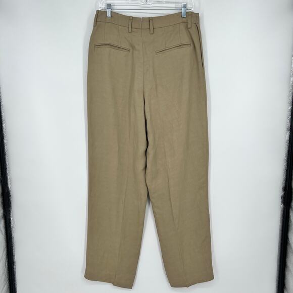Zara Studio Collection Linen Blend Trouser Pant Womens 30 Tan Pleated High Waist - Picture 2 of 13